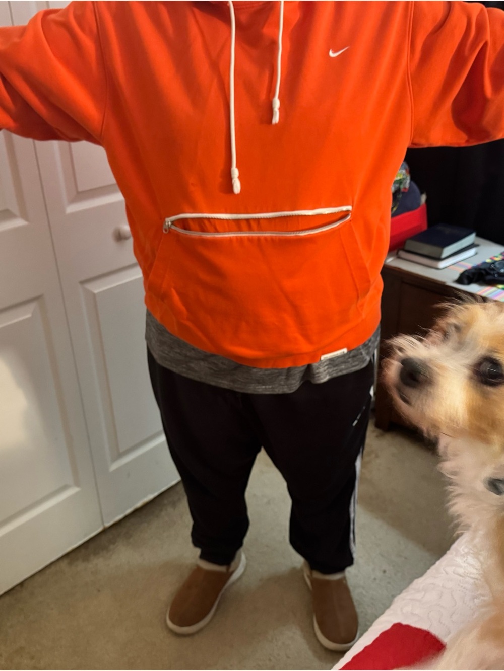 Nike Orange Pullover Hoodie with White Swoosh